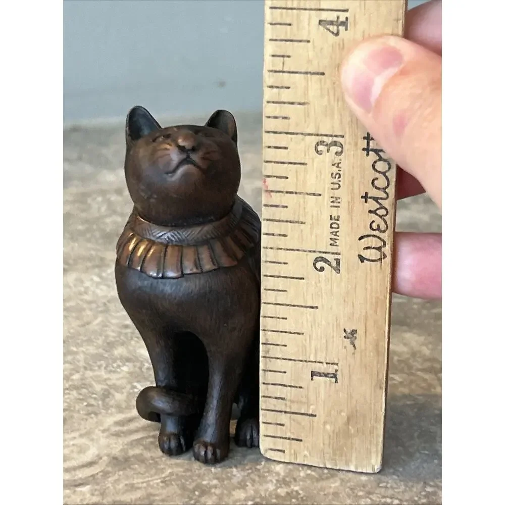 Sitting Cat Figuring by PMS Copper Tone Painted Resin 3” Trinket
